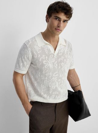 Le 31 Mens Pointelle-pattern knit Johnny collar Polo Shirt