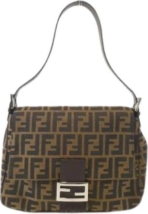 Fendi Pre-owned Shoulder Bags, female, Brown, Size: ONE SIZE Pre-owned Canvas Shoulder Bag