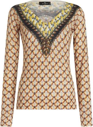 Etro Maglia Scollo V - Dames - Longsleeves - Veelkleurig - 2XL - Tops