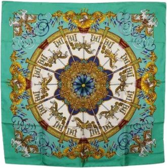 Herm&egrave;s Pre-owned Scarves, female, Green, Size: ONE SIZE Pre-owned Silk Scarf