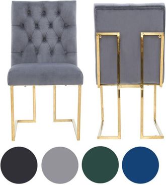 Life Interiors Set of 2 Green Siena Luxury Tufted Velvet Dining Chairs with Gold Frame & Legs - Modern Upholstered Accent Chair