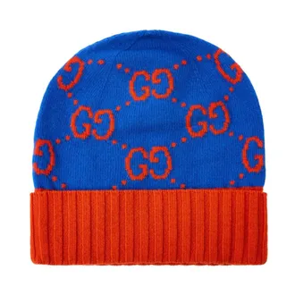 Gucci Accessoires, Dames, Blauw, M, Wol, GG Monogram Wol Beanie