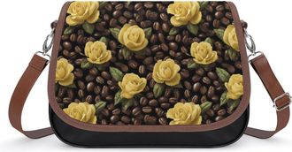 Generic Yellow Roses Coffee Beans Small Womens Crossbody Bags Shoulder Handbag with Adjustable Strap for Travel