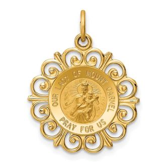 Diamond2Deal 14k Yellow Gold Satin Solid Our Lady of Mt. Carmel Medal Scalloped Edge Charm Pendant