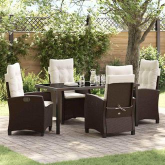 vidaXL Conjunto De Comedor De Jard&iacute;n 5 Pcs Marr&oacute;n Rat&aacute;n Sint&eacute;tico Vidaxl