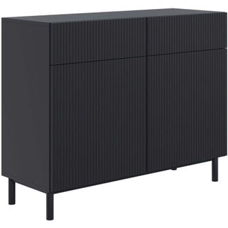 Selsey Selsey Veldio New - Credenza a 2 ante con frontale a doghe e 2 cassetti, Nero, 100 cm