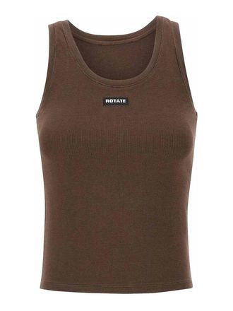 Rotate Logo Patch Crew-Neck Top In Brown Cotton