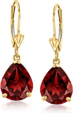 Ross-Simons Pear-Shaped Garnet Drop Earrings in 14kt Yellow Gold
