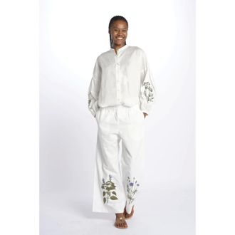 Max Mara Broeken, Dames, Wit, M, Volante Ricamo Fiore Pant