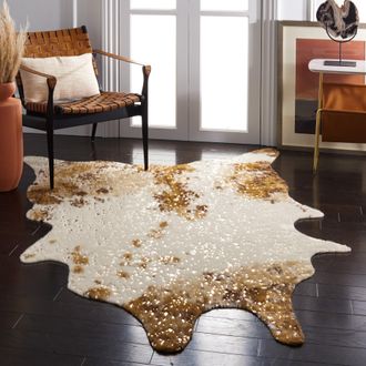 Safavieh Faux Cowhide Machine Made Area Rug, Beige / Dark Brown Novelty Style Easy Care