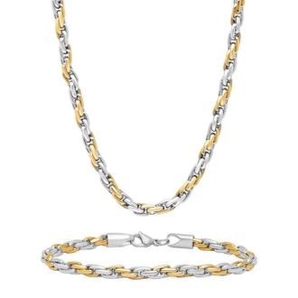 Robert Alton Stainless Steel Singapore Link with Yellow Finish Mens Jewelry Set