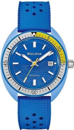 Bulova Snorkel Tang Fish Quartz Blue Dial Mens Watch 98B445