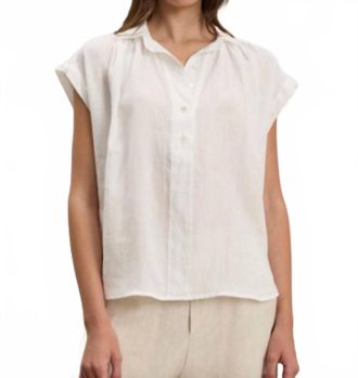 Velvet Elowen Half-Button Placket Top In Chalk