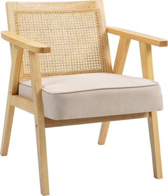 HOMCOM Accent Chair with Rattan Back Rubber Wood Frame and Padded Seat