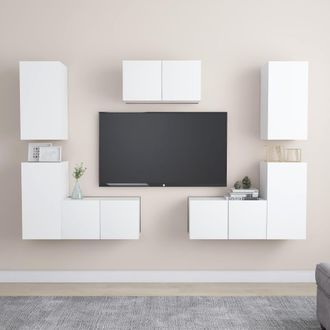vidaXL Vidaxl Set De Muebles De Sal&oacute;n Tv 7 Piezas Madera De Ingenier&iacute;a Blanco