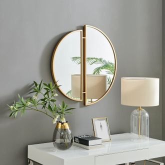Furniturebox Crescent Art Deco Gold Metal Framed 80cm Round Hallway Bedroom Dining And Living Room Wall Mirror