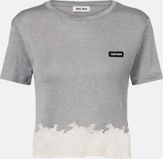 Miu Miu Lace-trimmed silk jersey crop top