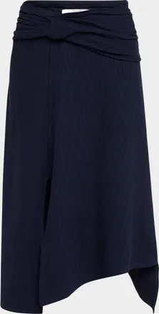 Victoria Beckham Twisted Cotton Plisse Midi Handkerchief Skirt
