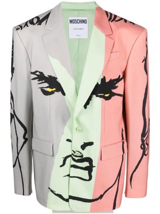 Moschino Blazer monopetto con stampa grafica - Grigio