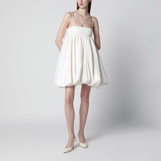 Rotate Strapless balloon mini dress in satin, egret