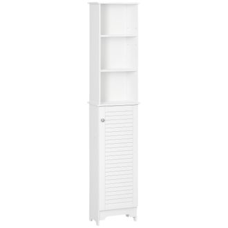 OEM Armario Alto De Ba&ntilde;o Con Estantes Abiertos Y Balda Interior Mueble Auxiliar De Almacenaje 34x20x165 Cm Blanco