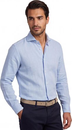 John Miller Overhemd John Miller Slim Fit lichtblauw gem&ecirc;leerd linnen
