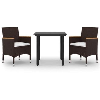 vidaXL Set Comedor De Jard&iacute;n 3 Pzas Y Cojines Rat&aacute;n Sint&eacute;tico Y Vidrio Vidaxl