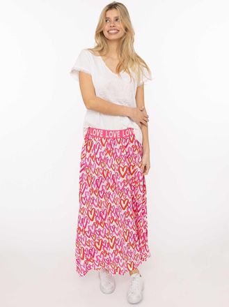 Zwillingsherz Maxirock ZWILLINGSHERZ Love Hearts, Damen, Gr. L/XL, rot, Obermaterial: 100% Viskose, R&ouml;cke Maxirock, Herzmuster, Gummizug mit Schriftzug, leichtes Ma