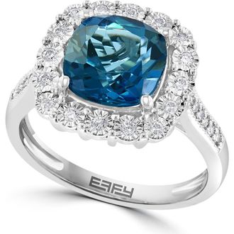 Effy Sterling Silver London Blue Topaz & Diamond Ring - 0.24ct. at Nordstrom Rack, Size 7