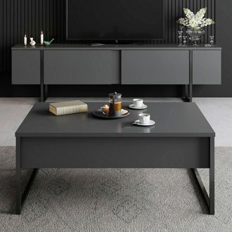 Dmora Conjunto De Muebles De Sal&oacute;n Mornasco, Modular, Apertura Abatible, 2 Puertas, Negro Antracita
