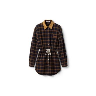 Miu Miu Checked Flannel Dress, Woman, Blue/tobacco, Size 42
