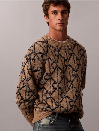 Calvin Klein Mens Merino Blend Emblem Logo Sweater - Brown - XL