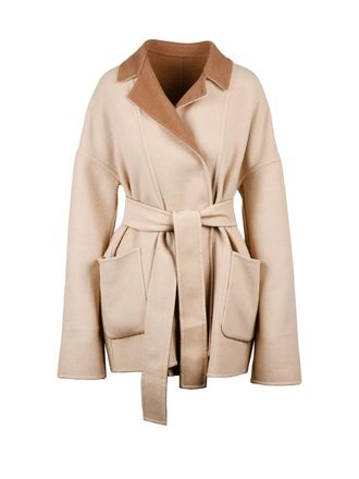 Eleventy Reversible Wool Coat With Belted Waist And Contrasting Collar