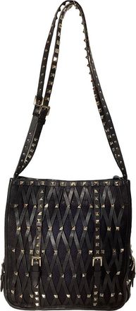 Valentino Black Leather Rockstud Mesh Net Shopper Tote (Authentic Pre-Loved)