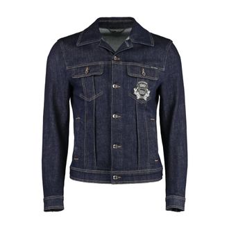 Dolce & Gabbana Jassen, Heren, Blauw, M, Denim, Denim Jack met Wapenembleem