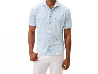 Johnnie-O Rowing Printed Knit Button Down Shirt In White