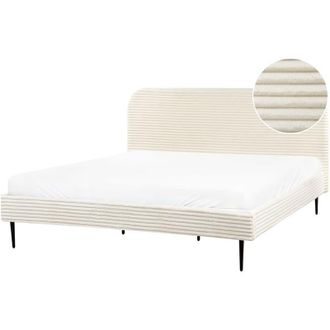 Beliani Cama Con Somier Tapizado De Pana 180 X 200 Cm Blanco Crema Flayat