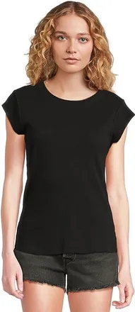 Mod-o-doc Cap Sleeve Crew Neck Slim T-Shirts Womens Clothing Black : LG (US 12-14), Cotton