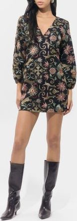 Adelyn Rae Juno Embroidered Blouson Sleeve Minidress in Black at Nordstrom Rack, Size X-Small