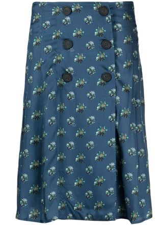 Maison Kitsun&eacute; floral-print wrap skirt - Blue