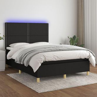 vidaXL Cama Box Spring Colch&oacute;n Y Luces Led Tela Negro 140x200 Cm Vidaxl