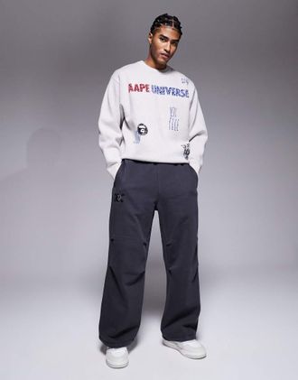 Aape By A Bathing Ape Aape By A Bathing Ape x Erased - Joggers larghi in jersey pesante color nero slavato