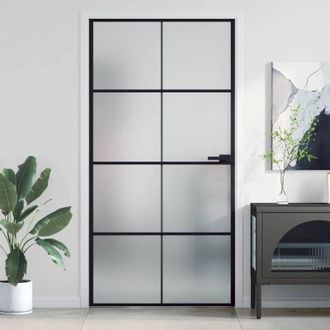 vidaXL Puerta Interior Delgada Negra Vidrio Y Aluminio 102,5x201,5 Cm Vidaxl