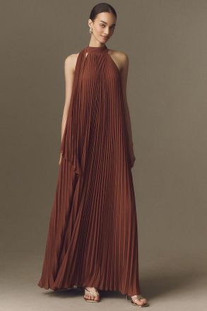 BHLDN Rosie Mock-Neck Pleated Chiffon Maxi Dress