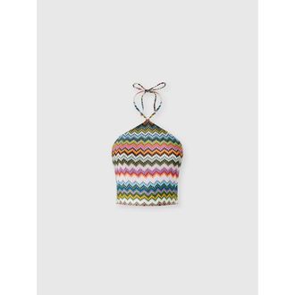 Missoni Top In Lam&eacute; Viscose With Pixel-effect Zigzag Pattern And Halter Neckline in Black & Multicoloured at Nordstrom, Size 40 It