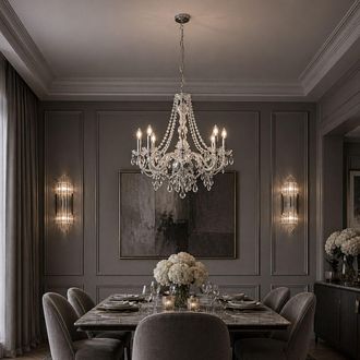 Pagazzi Vivienne 8 Light Chrome & Clear Chandelier Ceiling Pendant in Silver