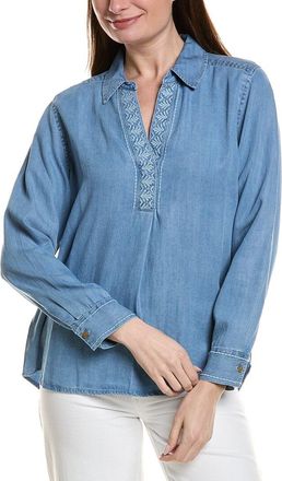 Tommy Bahama Chambray Olei Embroidered Linen-Blend Popover Top
