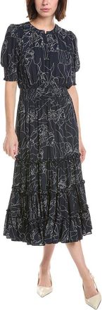 T Tahari Elbow Sleeve Split Neck Tiered Dress