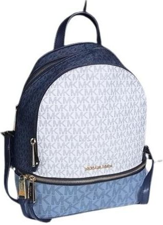 Michael Kors Rhea Blue White Pvc Leather Backpack (Pre-Owned)