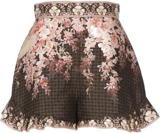 Zimmermann Floral Zijde Katoenen Shorts - Dames - Bermuda - Bruin - S - Katoen - Korte Broeken